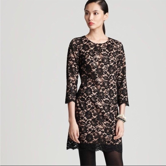 Cynthia Steffe‎ Vida Lace Scalloped Hem Shift Black Dress LBD - Picture 1 of 9